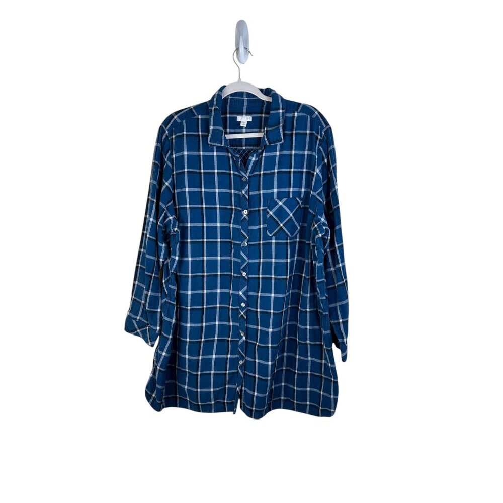 J. Jill Womens Blue Plaid Button-Up Shirt 3X 100% Cotton With Front Pocket & 3/4